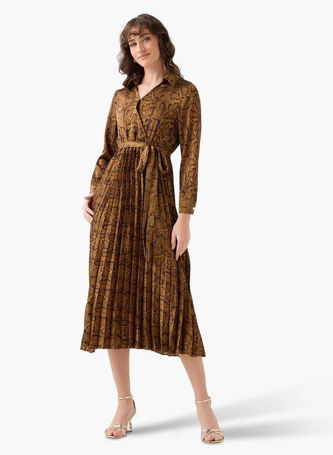 Splash FAV Midi Satin Wrap Dress with Animal Print